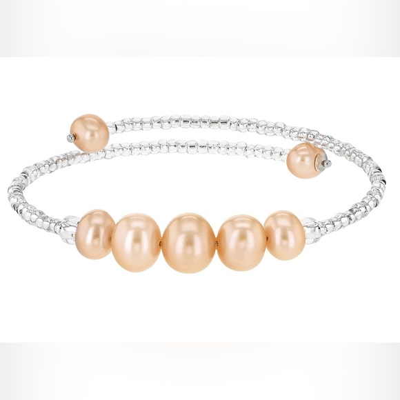 Sterling Silver Cultured Freshwater PEARLS, White, Lavender, Peach THREE Bangles - Picture 5 of 6